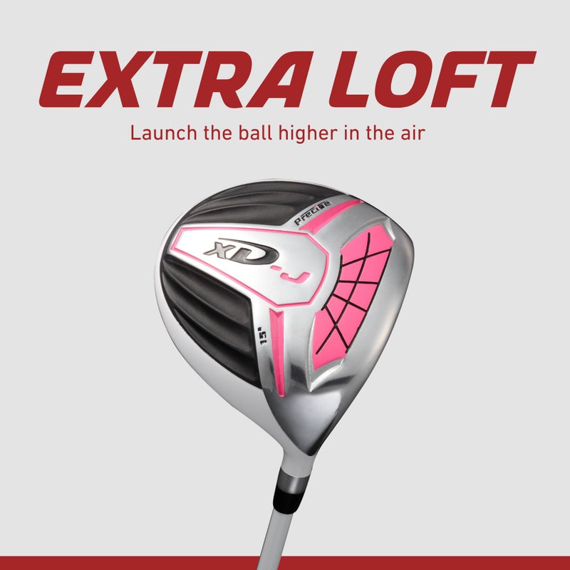 Precise XD-J Kids Golf Clubs Set â€“ Boysâ€™ & Girlsâ€™ Junior Golf Set with Lightweight Graphite Shafts, Hybrid, Putter & Stand Bag - Pink Ages 9-12 â€“ Right-Handed - Image 4